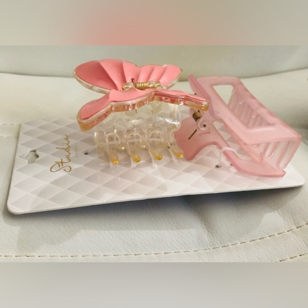 2piece Beautiful 3D pink gold butterfly & oversized‎ hair jaw clip set new - Picture 2 of 13